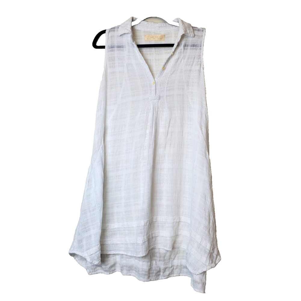 Anthropologie XS Isabella Sinclair Tunic Top White Asymmetrical Hem Boho Beach
